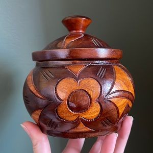 Boho wooden round container with lid